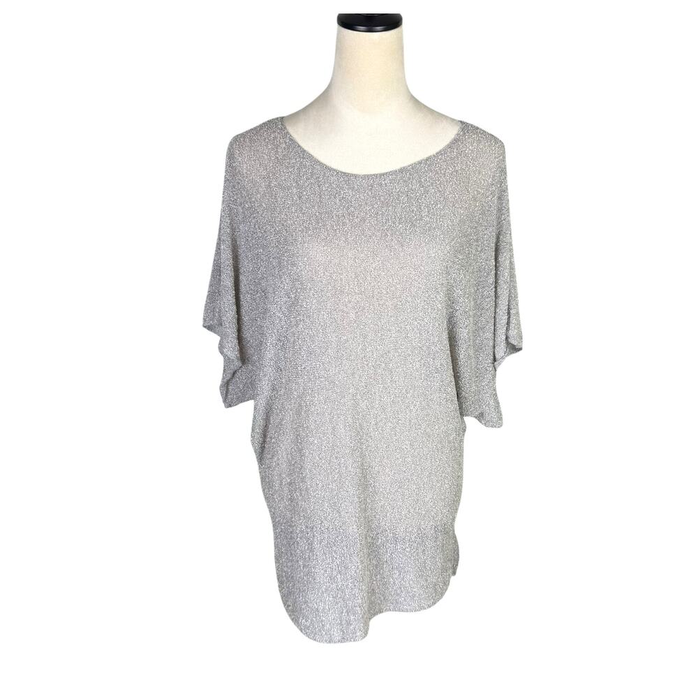 Lola & Sophie NEW Gray Soft Knit Short Dolman Sleeves Sheer Tunic Sweater